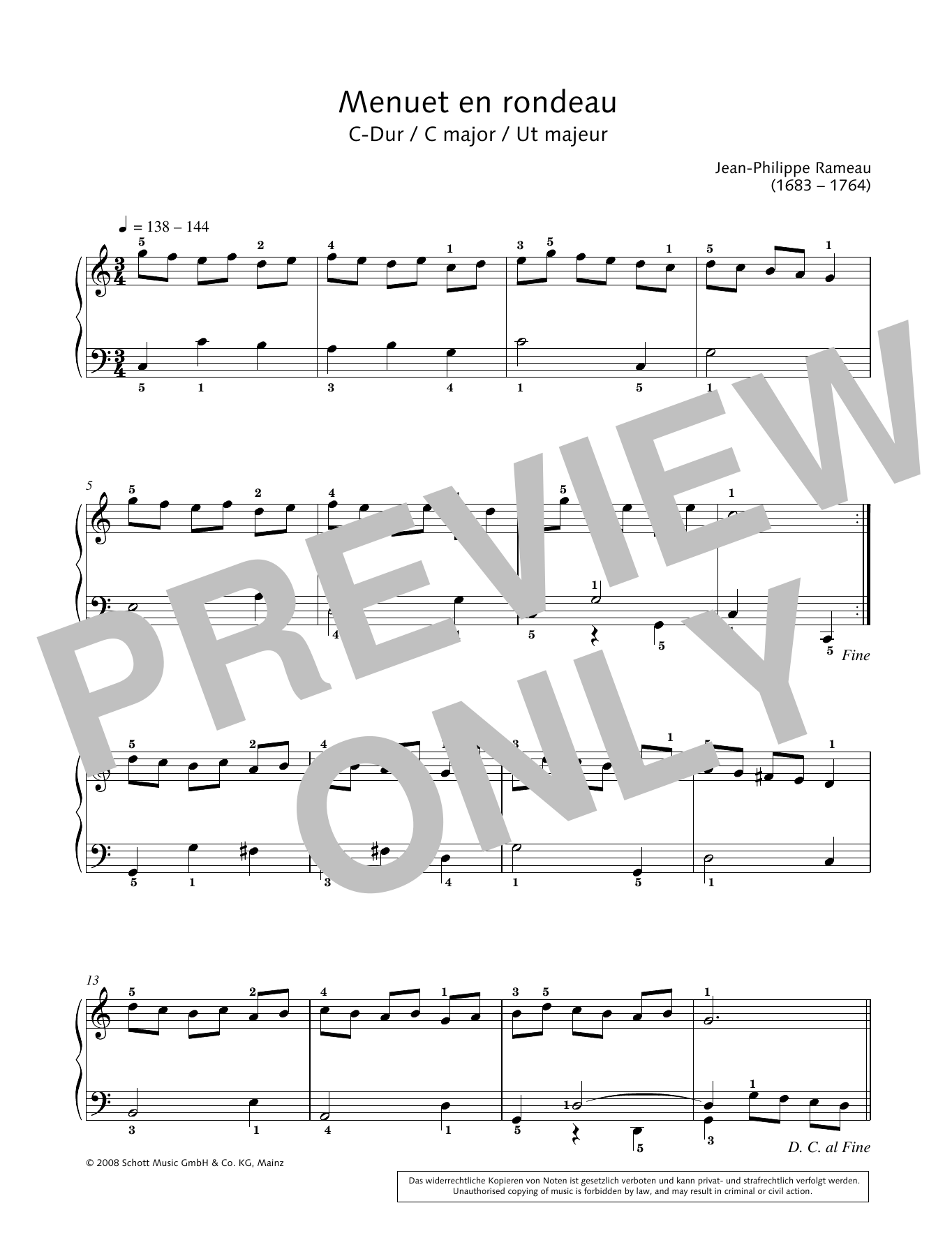 Product gallery: Page 1 of 1 Menuet en rondeau in C major, Jean-Philippe Rameau