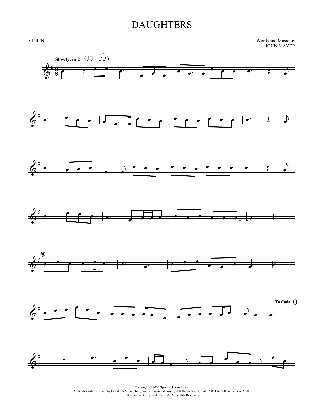 Produktgalerie: Seite 1 von 1 Daughters, John Mayer, Violine