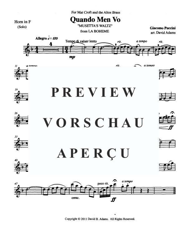 Product gallery: Page 11 of 11 Musetta's Waltz, , Brass Quintet