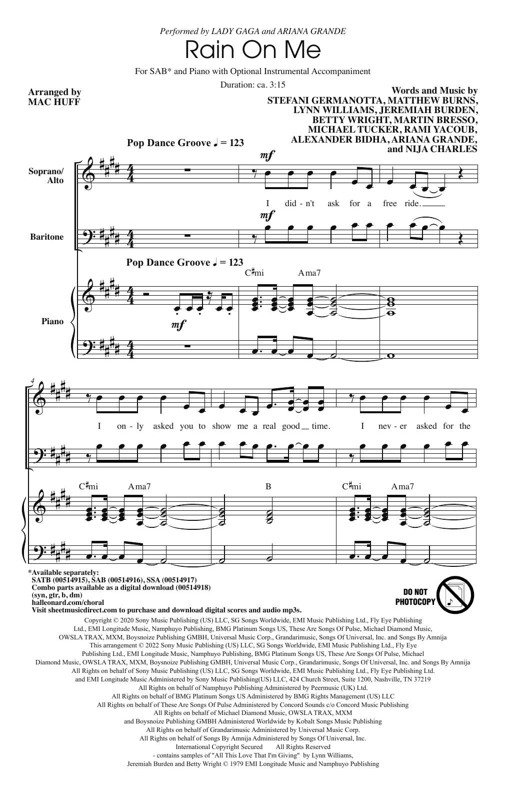 Product picture to:  Rain On Me (arr. Mac Huff) - Lady Gaga & Ariana Grande