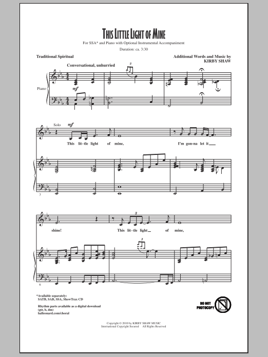 Product gallery: Page 1 of 1 This Little Light Of Mine, Kirby Shaw