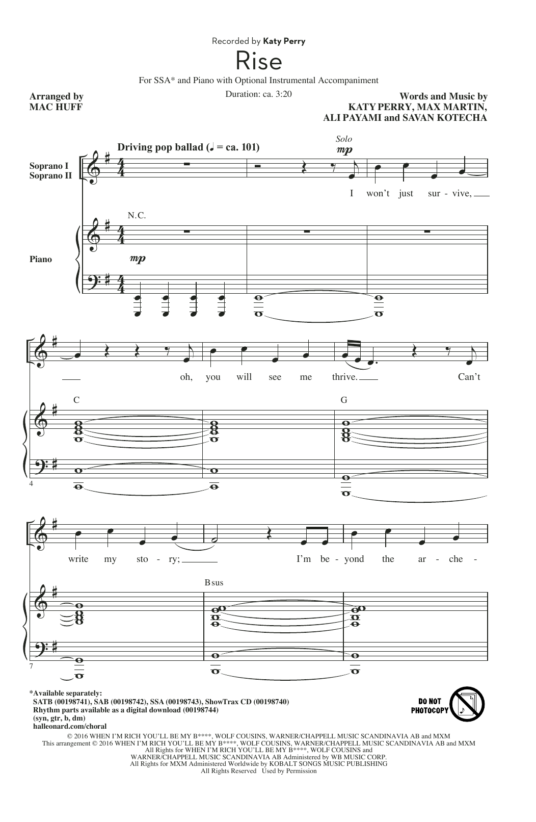 Produktgalerie: Seite 1 von 1 Rise (arr. Mac Huff), Katy Perry, Chor