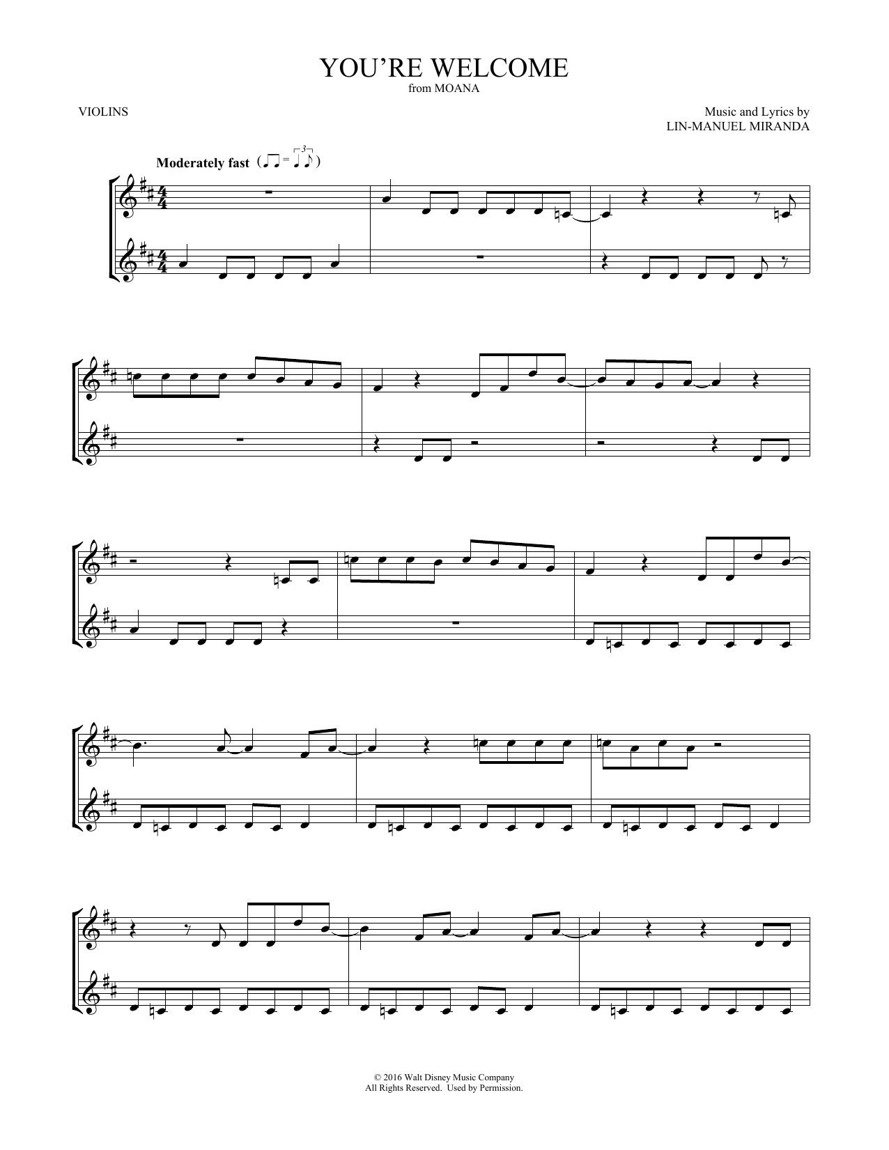 Product gallery: Page 1 of 1 You're Welcome (from Moana) (arr. Mark Phillips), Lin-Manuel Miranda