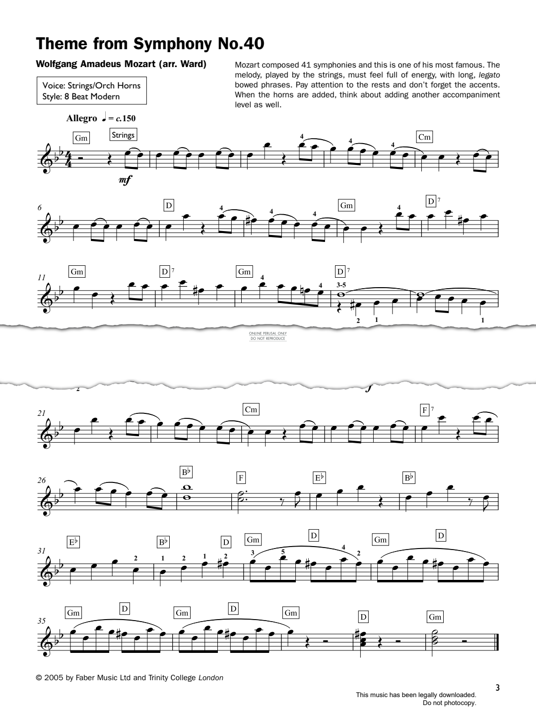 gallery: Theme from 'Symphony No. 40', Wolfgang Amadeus Mozart, Keyboard