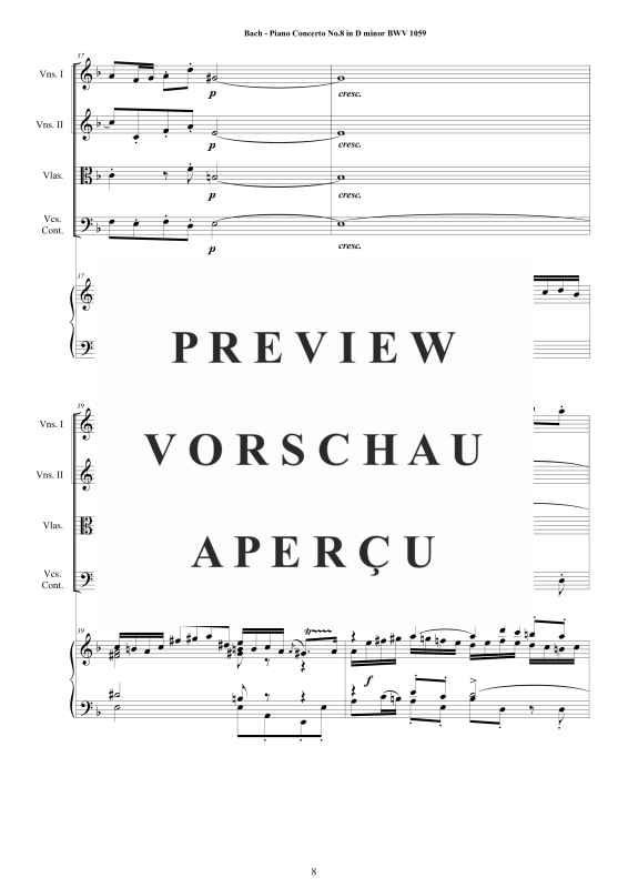 Produktgalerie: Seite 9 von 11 Klavierkonzert Nr. 8 D-Moll BWV 1059, , Klavier Solo und Streichorchester