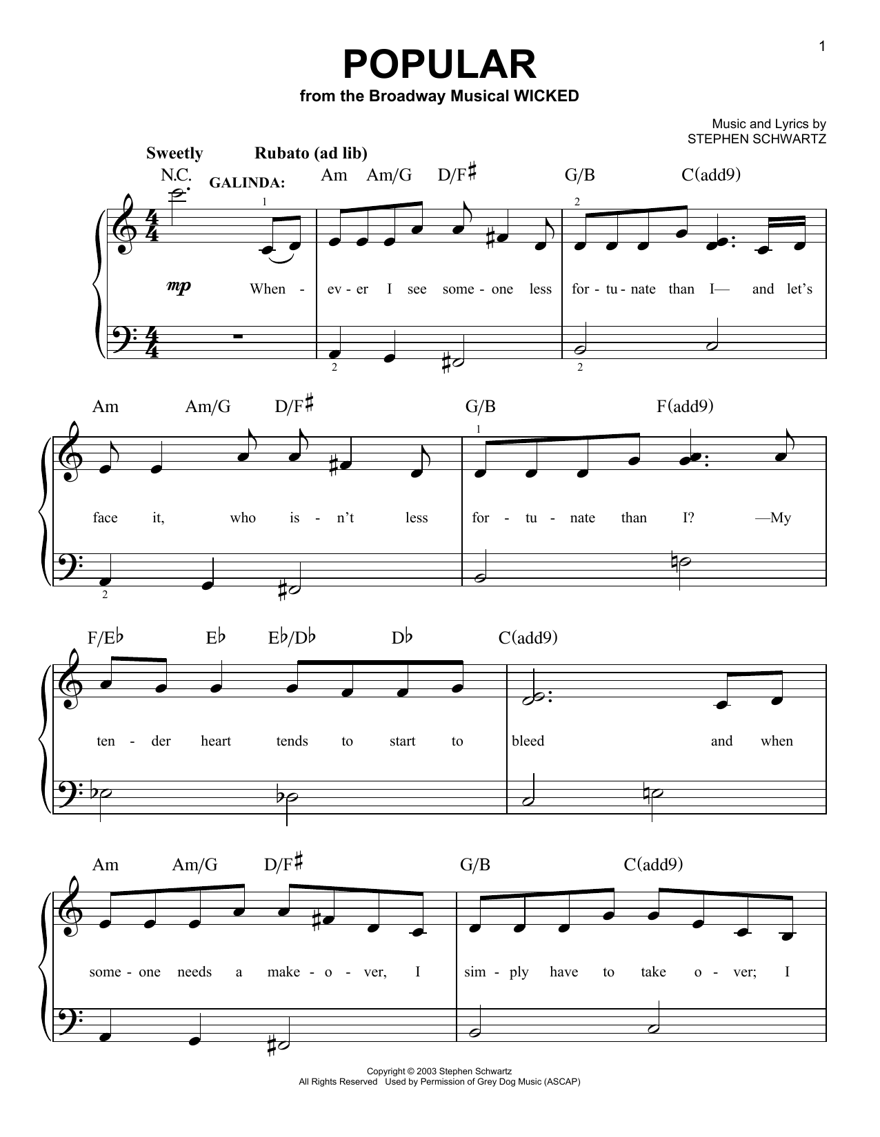 Produktgalerie: Seite 1 von 1 Popular (from Wicked), Stephen Schwartz, Klavier