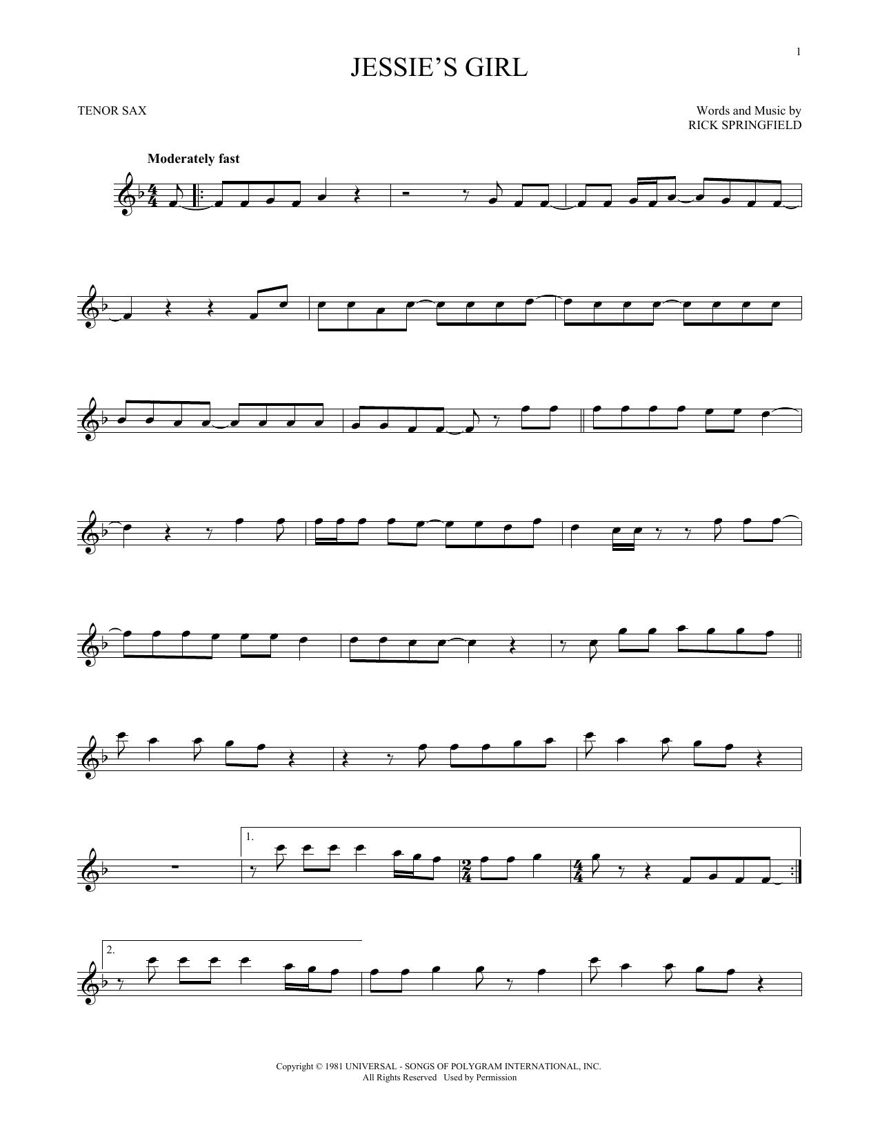 Product gallery: Page 1 of 1 Jessie's Girl, Rick Springfield