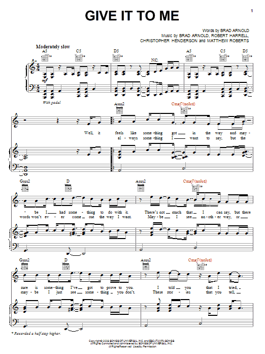 Produktgalerie: Seite 1 von 1 Give It To Me, 3 Doors Down, Gesang, Gitarre, Klavier