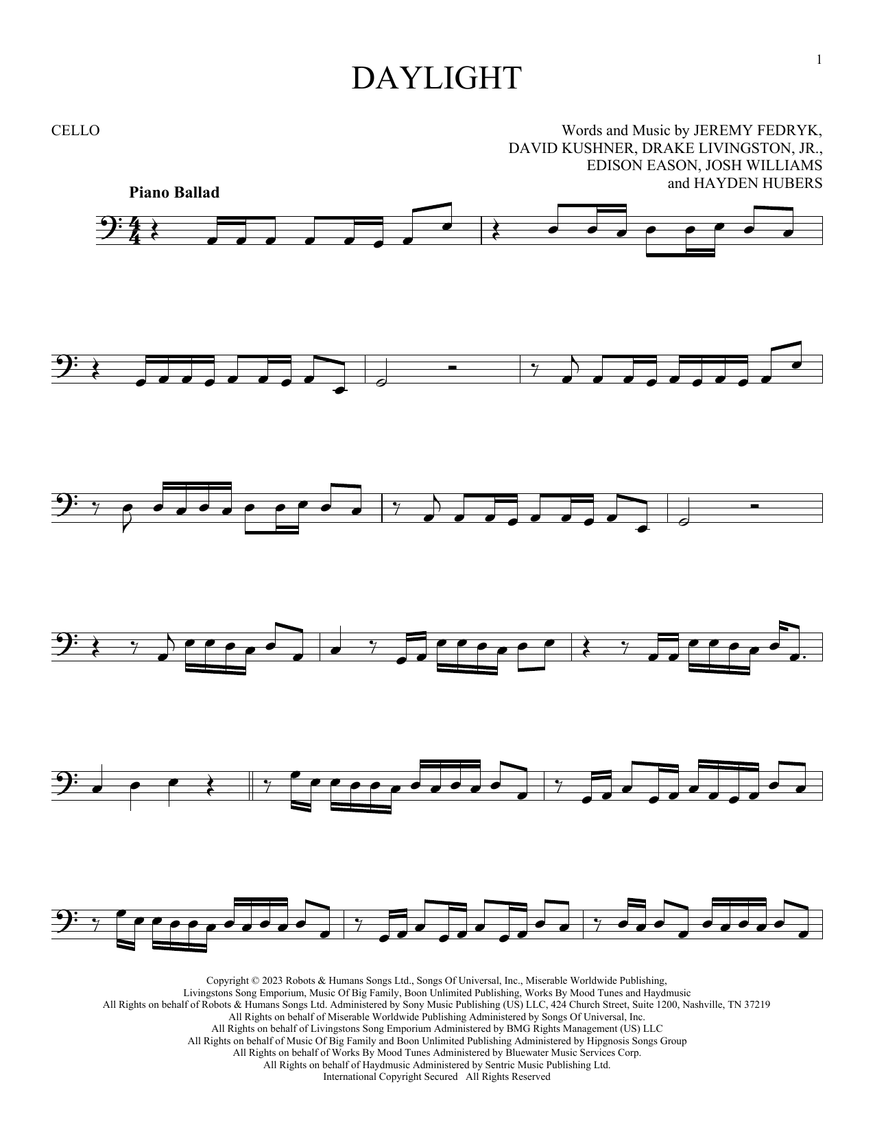 Produktgalerie: Seite 1 von 1 Daylight, David Kushner, Violoncello