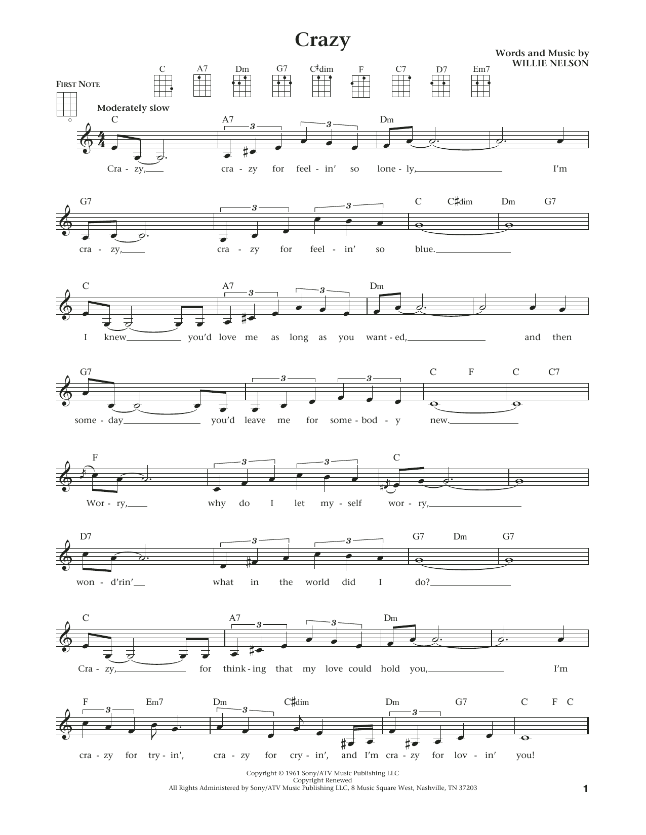 Product gallery: Page 1 of 1 Crazy (from The Daily Ukulele) (arr. Liz and Jim Beloff), Patsy Cline