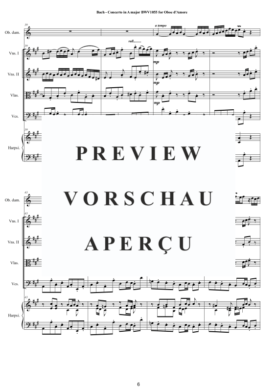 Product gallery: Page 7 of 11 Konzert in A-Dur BWV 1055R, , Mixed Ensemble Oboe D'amore, Strings and Harpsichord Bc