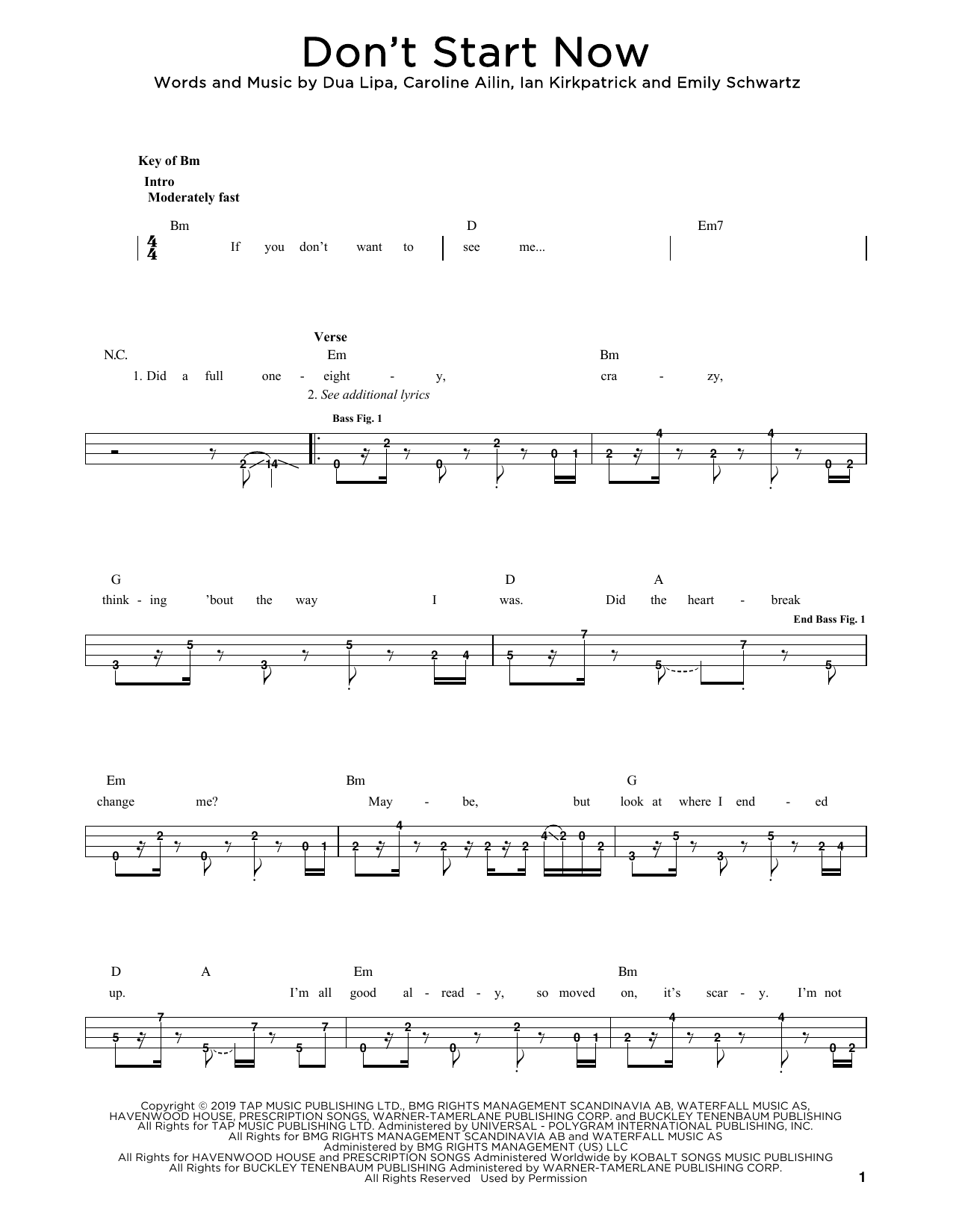 Produktgalerie: Seite 1 von 1 Don't Start Now, Dua Lipa, E-Bass, Gitarre