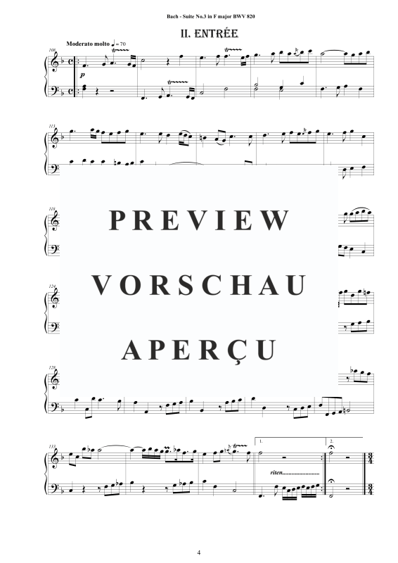 Produktgalerie: Seite 5 von 8 Piano Suite No.3 in F-Dur BWV 820 - Complete Piano Version, , Klavier Solo