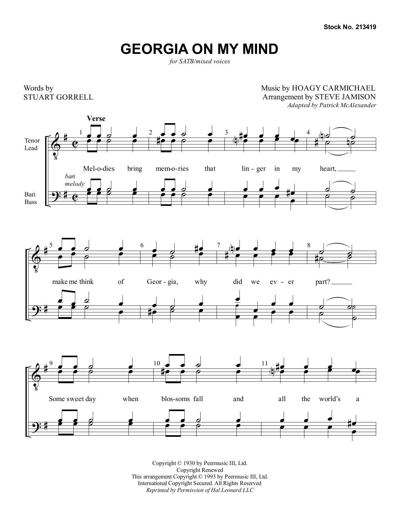 Product gallery: Page 1 of 1 Georgia on My Mind (arr. Steve Jamison), Stuart Gorrell and Hoagy Carmichael