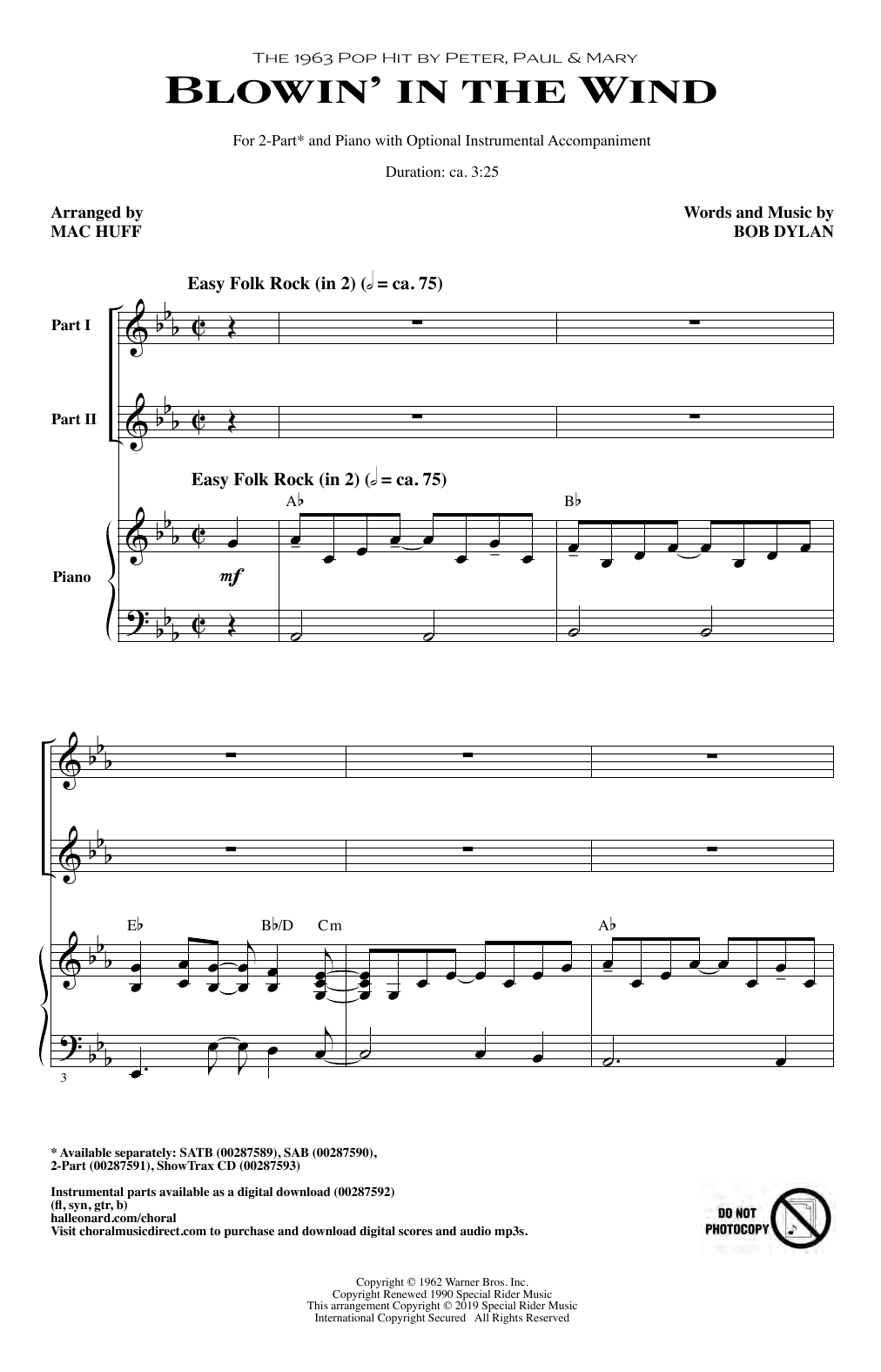 Product picture to: Blowin' In The Wind (arr. Mac Huff)