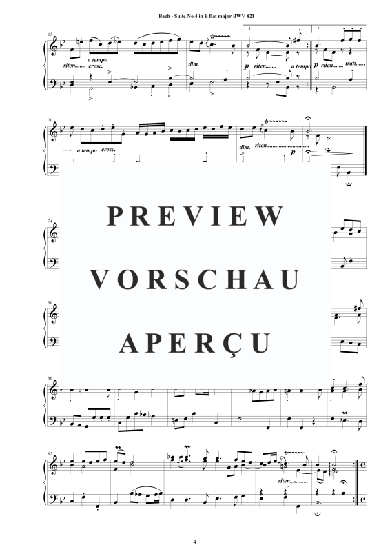 Produktgalerie: Seite 5 von 9 Piano Suite No.4 in B-Dur BWV 821 - Complete Piano Version, , Klavier Solo