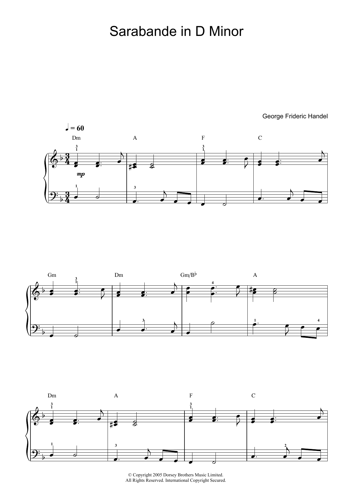 Product picture to: Sarabande (from Harpsichord Suite in D Minor)