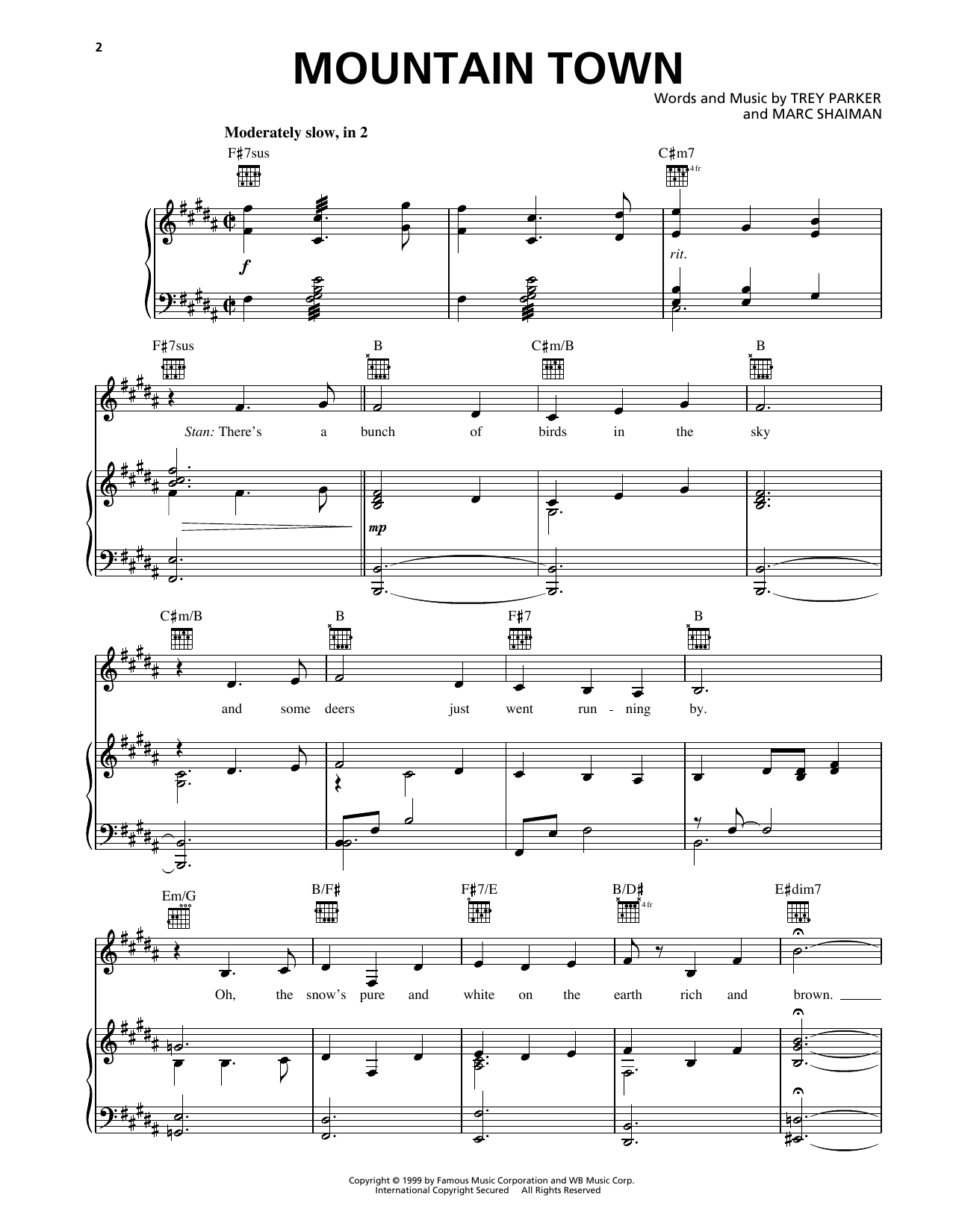 Produktgalerie: Seite 1 von 1 Mountain Town (from South Park), Trey Parker, Gesang, Gitarre, Klavier