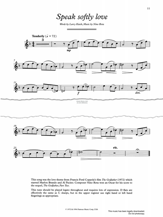 Product gallery: Page 1 of 1 Speak Softly Love (Love Theme from 'The Godfather'), Nino Rota