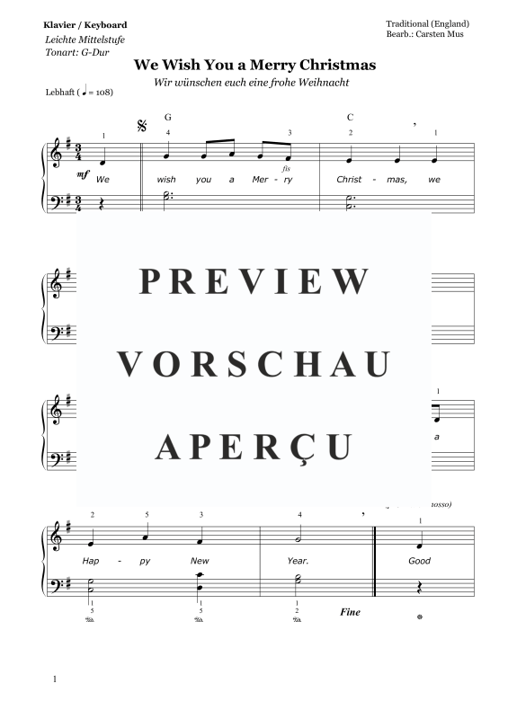 Produktgalerie: Seite 2 von 3 We Wish You a Merry Christmas, , Klavier Solo - leichte Mittelstufe mit Akkorden