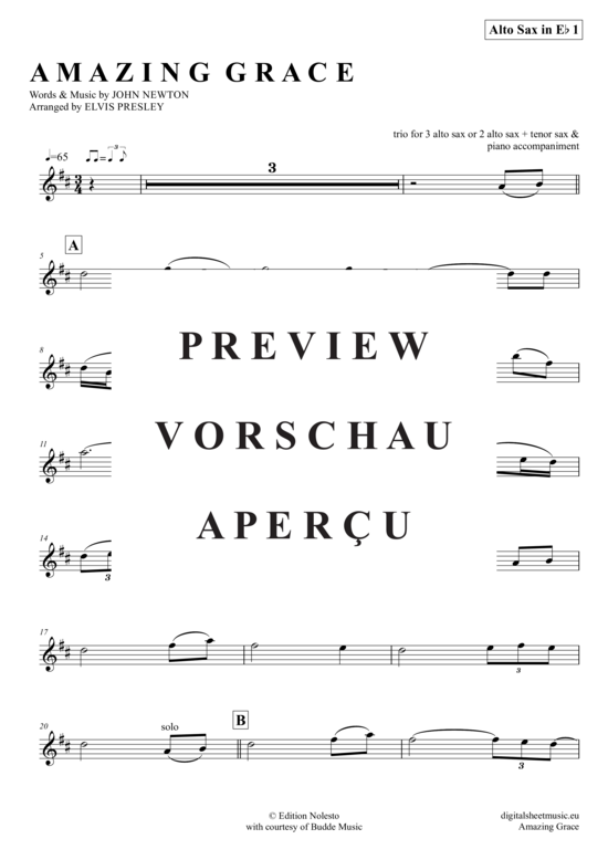 Product gallery: Page 6 of 21 Amazing Grace (Saxophon Trio AAA(T) , Presley, Elvis,  + piano)