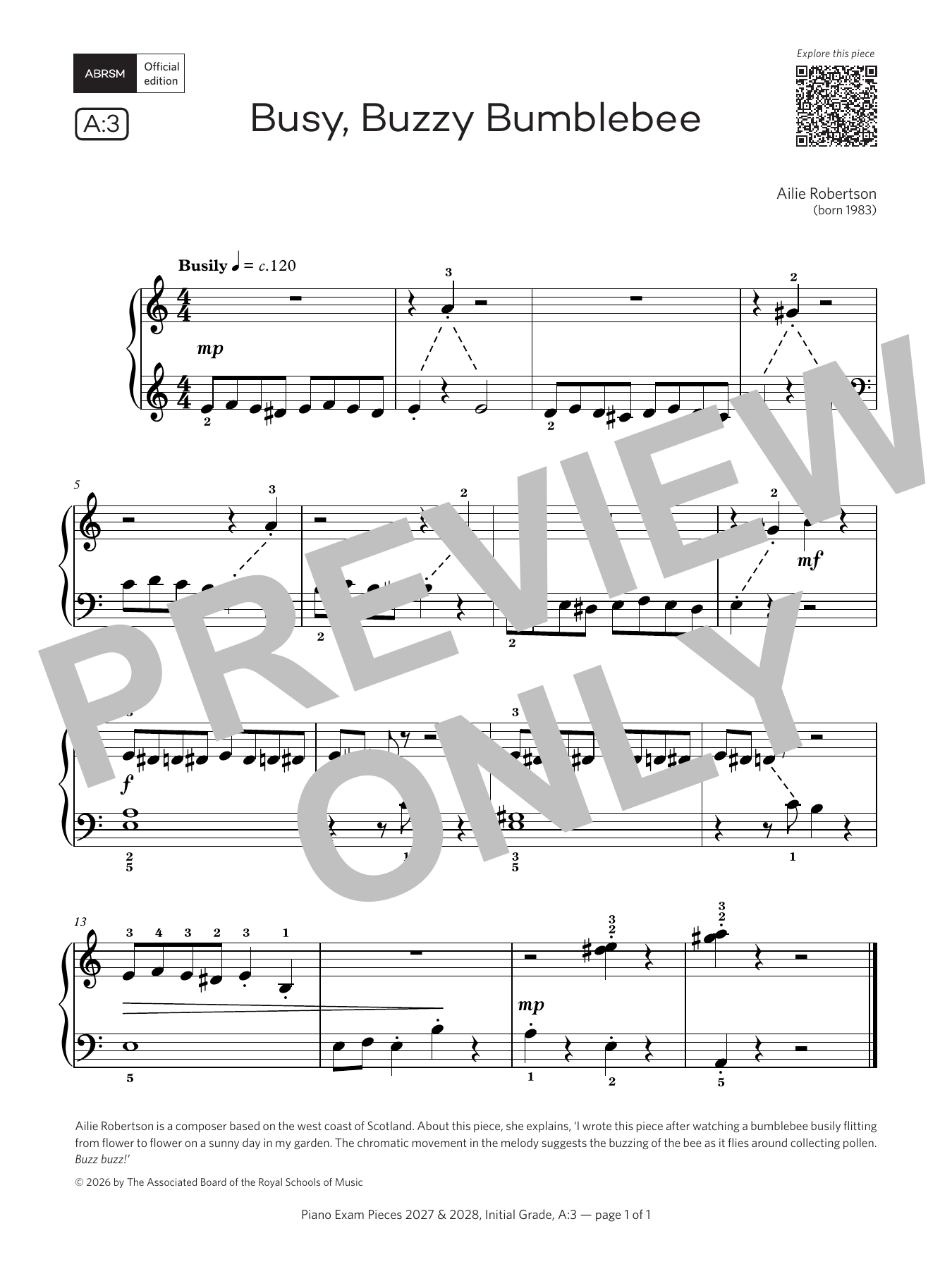 Produktgalerie: Seite 1 von 1 Busy, Buzzy Bumblebee (Grade Initial, list A3, from the ABRSM Piano Syllabus 2027 & 2028), Ailie Robertson, Klavier