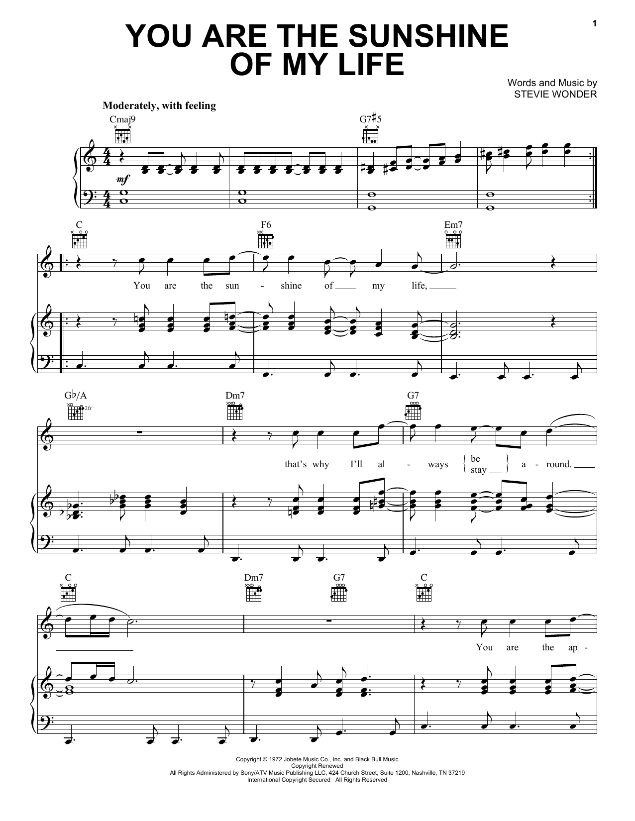 Produktgalerie: Seite 1 von 1 You Are The Sunshine Of My Life, Stevie Wonder, Gesang, Gitarre, Klavier