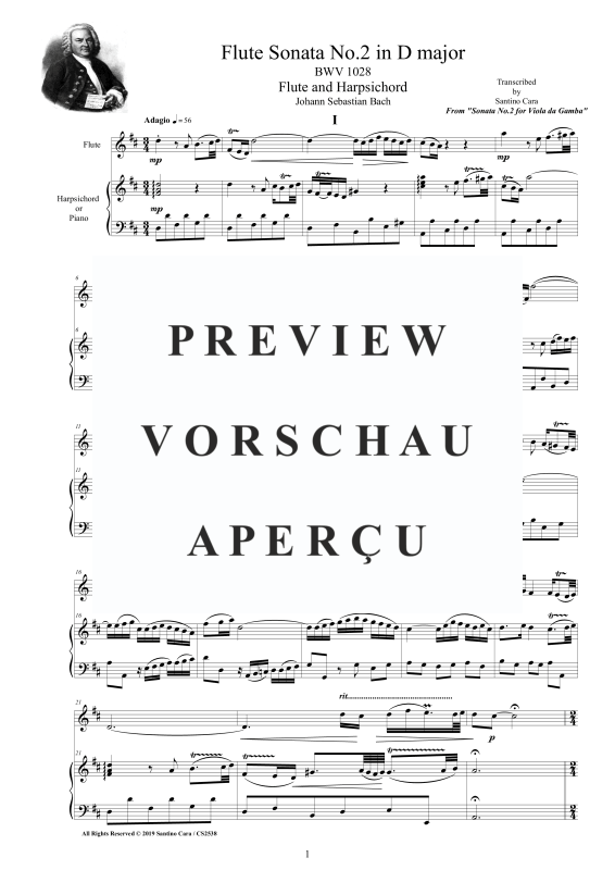 Produktgalerie: Seite 2 von 11 Flöten Sonate Nr. 2 in D-Dur BWV 1028, , Flöte und Cembalo/Klavier