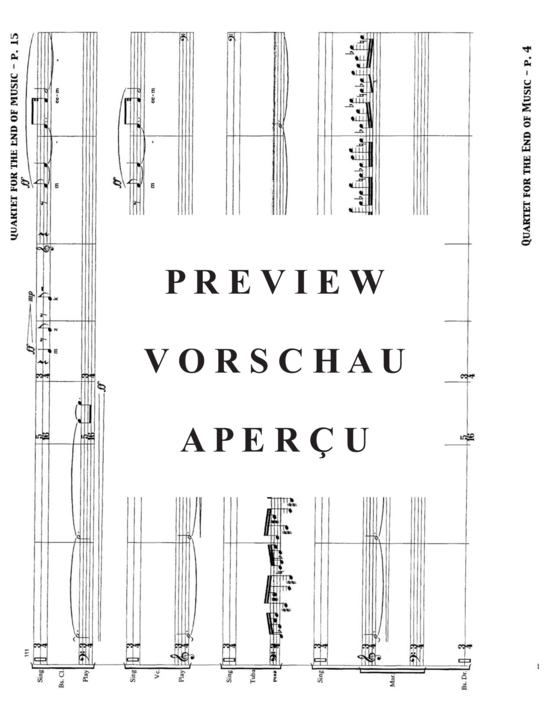 Produktgalerie: Seite 20 von 21 Quartet for the End of Music , , (Gemischtes Ensemble für Bass Klarinette, Violoncello, Tuba + Percussion)