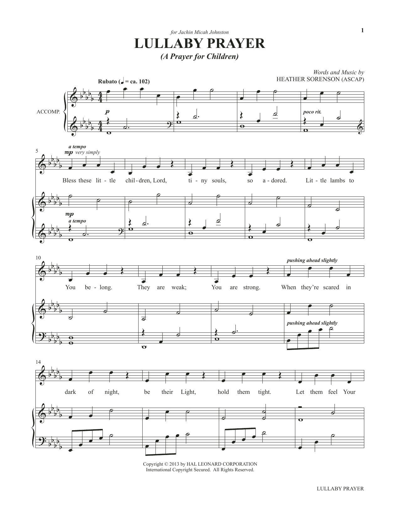 Product picture to: Lullaby Prayer (A Prayer For Children) (from My Alleluia: Vocal Solos for Worship)