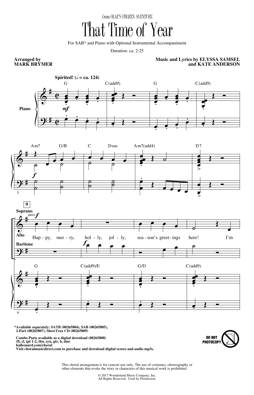 Product gallery: Page 1 of 1 That Time Of Year (arr. Mark Brymer), Josh Gad, Idina Menzel & Kristen Bell