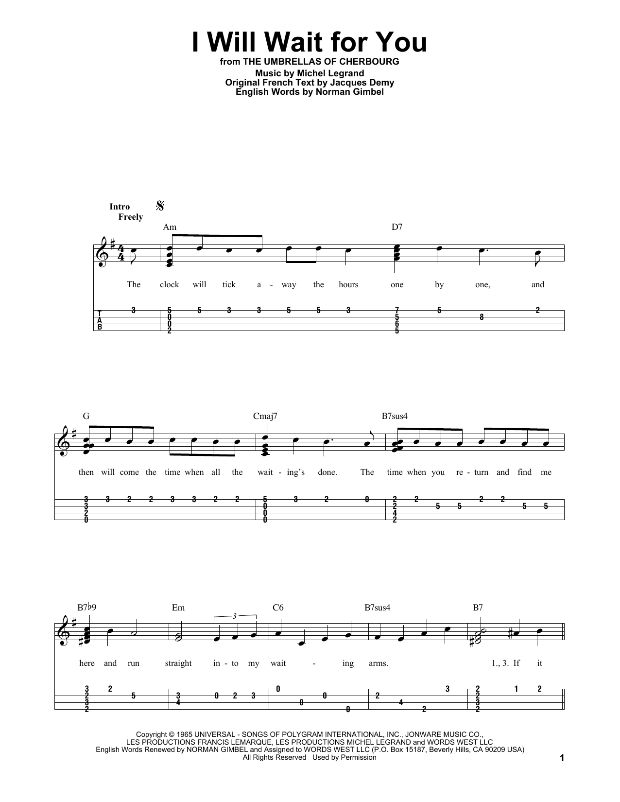 Produktgalerie: Seite 1 von 1 I Will Wait For You, Michel LeGrand, Ukulele