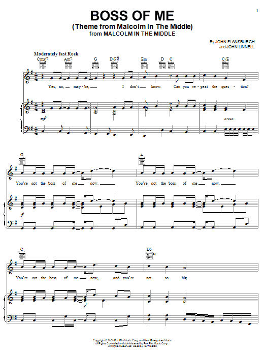 Produktgalerie: Seite 1 von 1 Boss Of Me (Theme From Malcolm In The Middle), They Might Be Giants, Gesang, Gitarre, Klavier