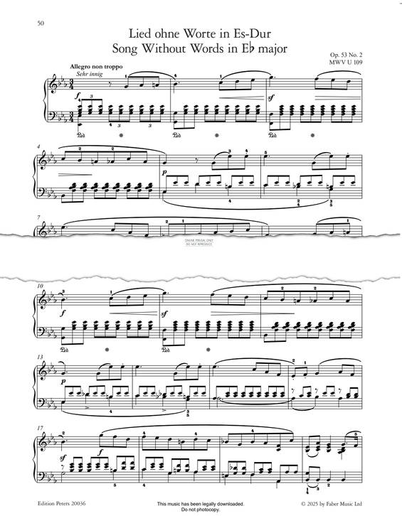 Produktgalerie: Seite 1 von 1 Song Without Words in Eb Major Op.53, No.2, Felix Mendelssohn, Klavier
