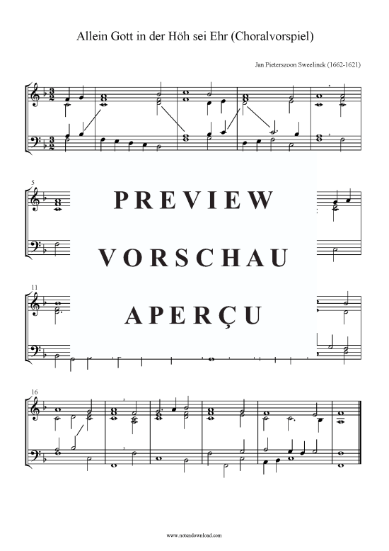 Product picture to: Allein Gott in der Höh sei Ehr Jan Pieterszoon Sweelinck