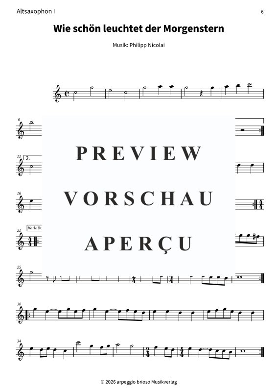 Produktgalerie: Seite 8 von 9 Wie schön leuchtet der Morgenstern - aus dem Album Barock und Jazz zum Fest, , Saxophon Duett für 2x Altsaxophon in Es