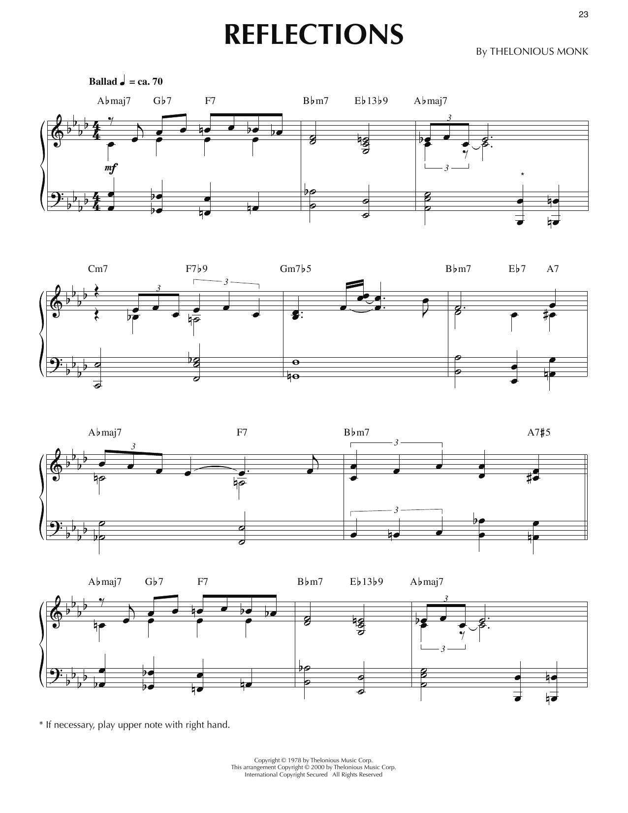 Produktgalerie: Seite 1 von 1 Reflections (arr. Ronnie Mathews), Thelonious Monk, Klavier
