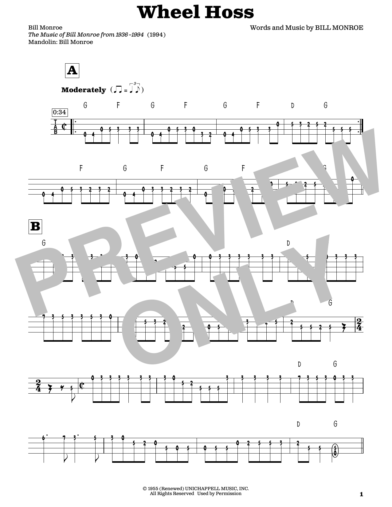 Produktgalerie: Seite 1 von 1 Wheel Hoss (arr. Fred Sokolow), Bill Monroe