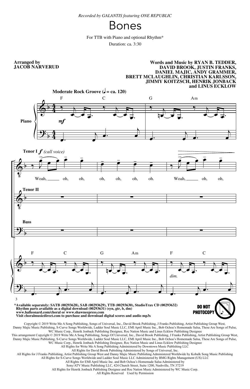 Produktbild zu: Bones (feat. OneRepublic) (arr. Jacob Narverud)
