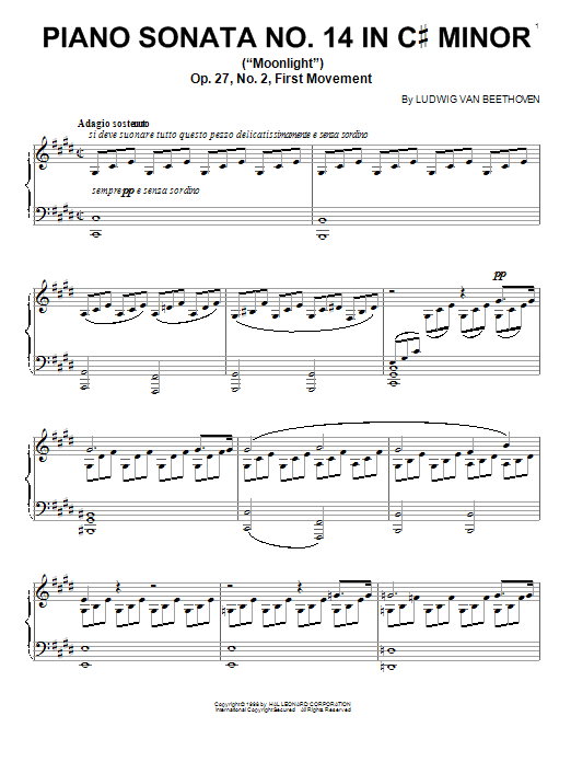 Product gallery: Page 1 of 1 Piano Sonata In C Sharp Minor, Op. 27, No. 2, First Movement (Moonlight), Ludwig Van Beethoven
