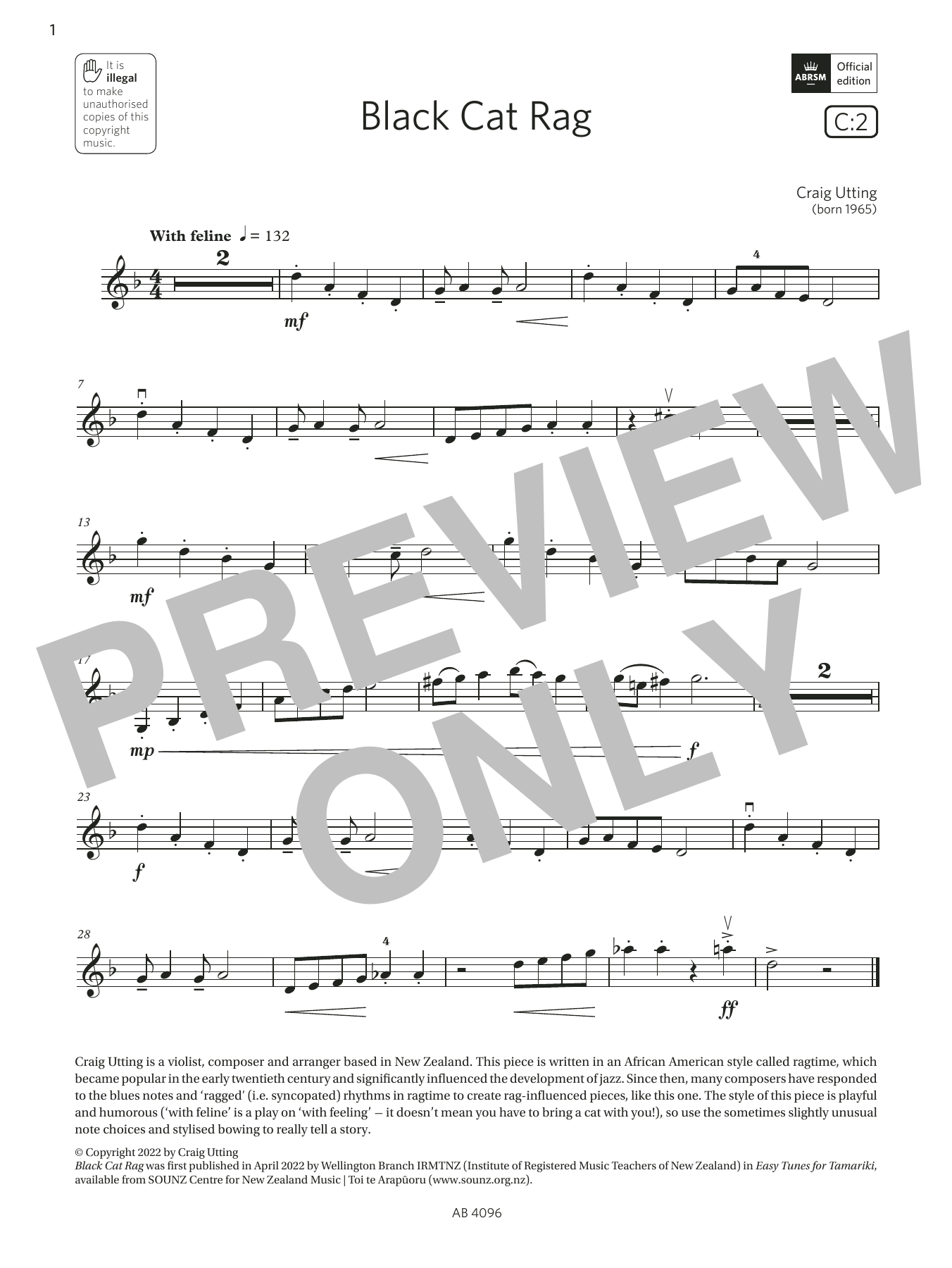 Produktbild zu:  Black Cat Rag (Grade 2, C2, from the ABRSM Violin Syllabus from 2024) - Craig Utting