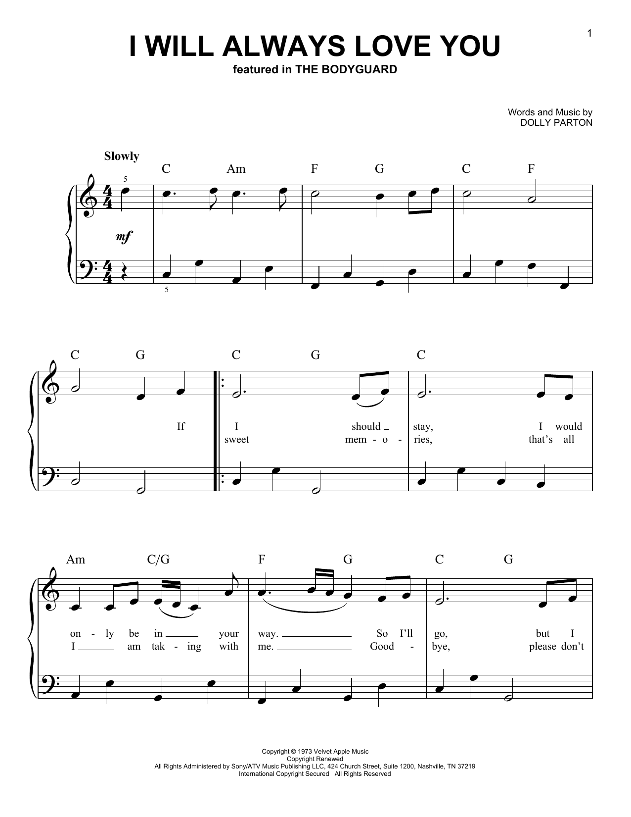 Produktgalerie: Seite 1 von 1 I Will Always Love You, Whitney Houston, Klavier