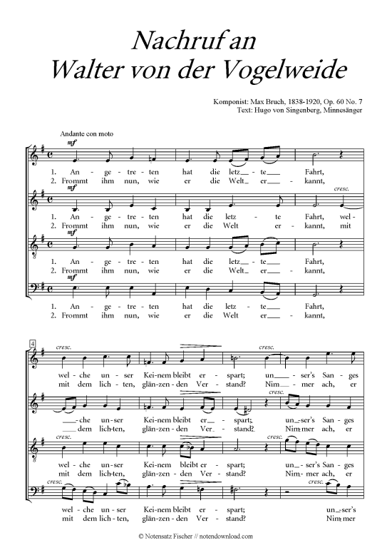 Product picture to: Nachruf an Walter von der Vogelweide Max Bruch (op. 60 Nr. 7)