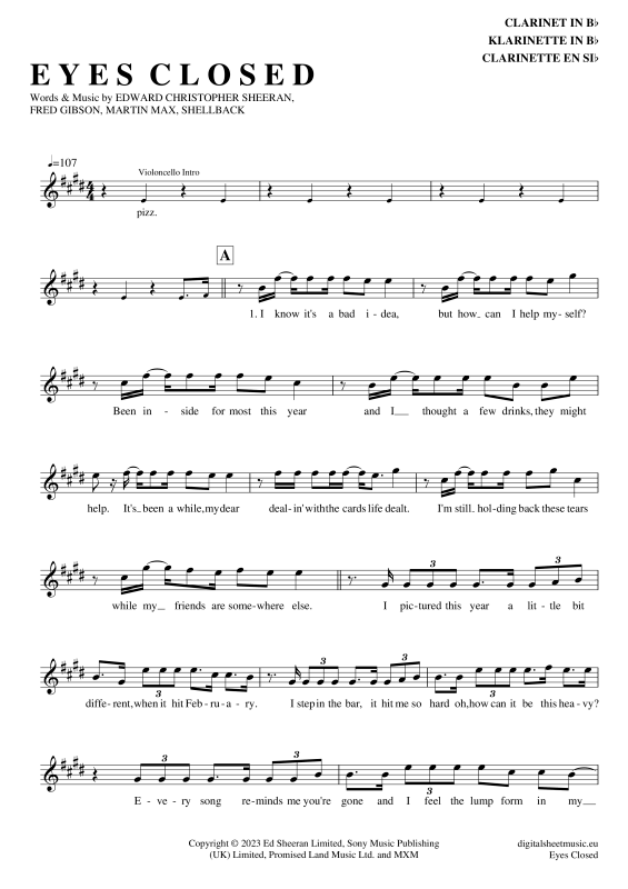 Product gallery: Page 1 of 5 Eyes Closed , Sheeran, Ed, Clarinet in B-flat