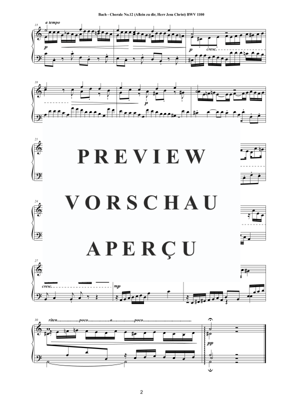 Product gallery: Page 3 of 3 Choral No.12 in C-Dur (Allein zu dir, Herr Jesu Christ) BWV 1100, , Solo Piano