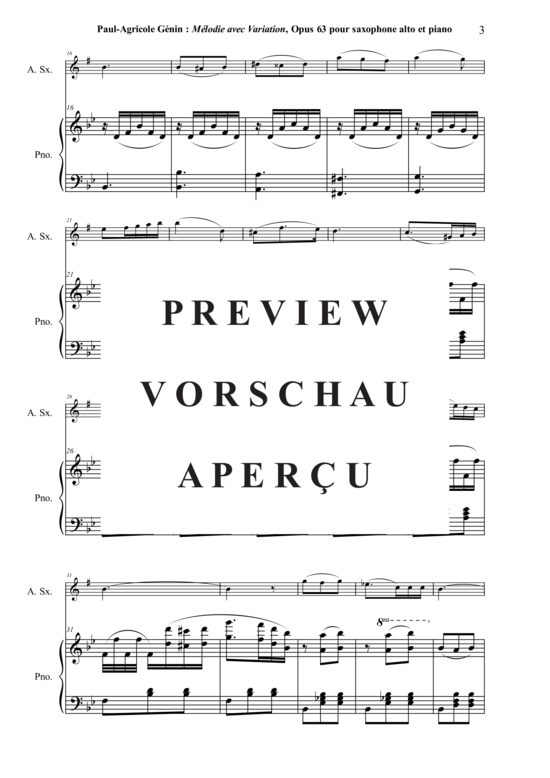 Product gallery: Page 4 of 12 Mélodie avec Variation, Opus 63 , , (alto saxophone + piano)