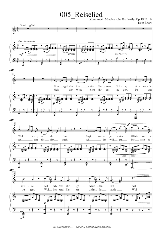 Product picture to: Reiselied Felix Mendelssohn Bartholdy (1809-1947)