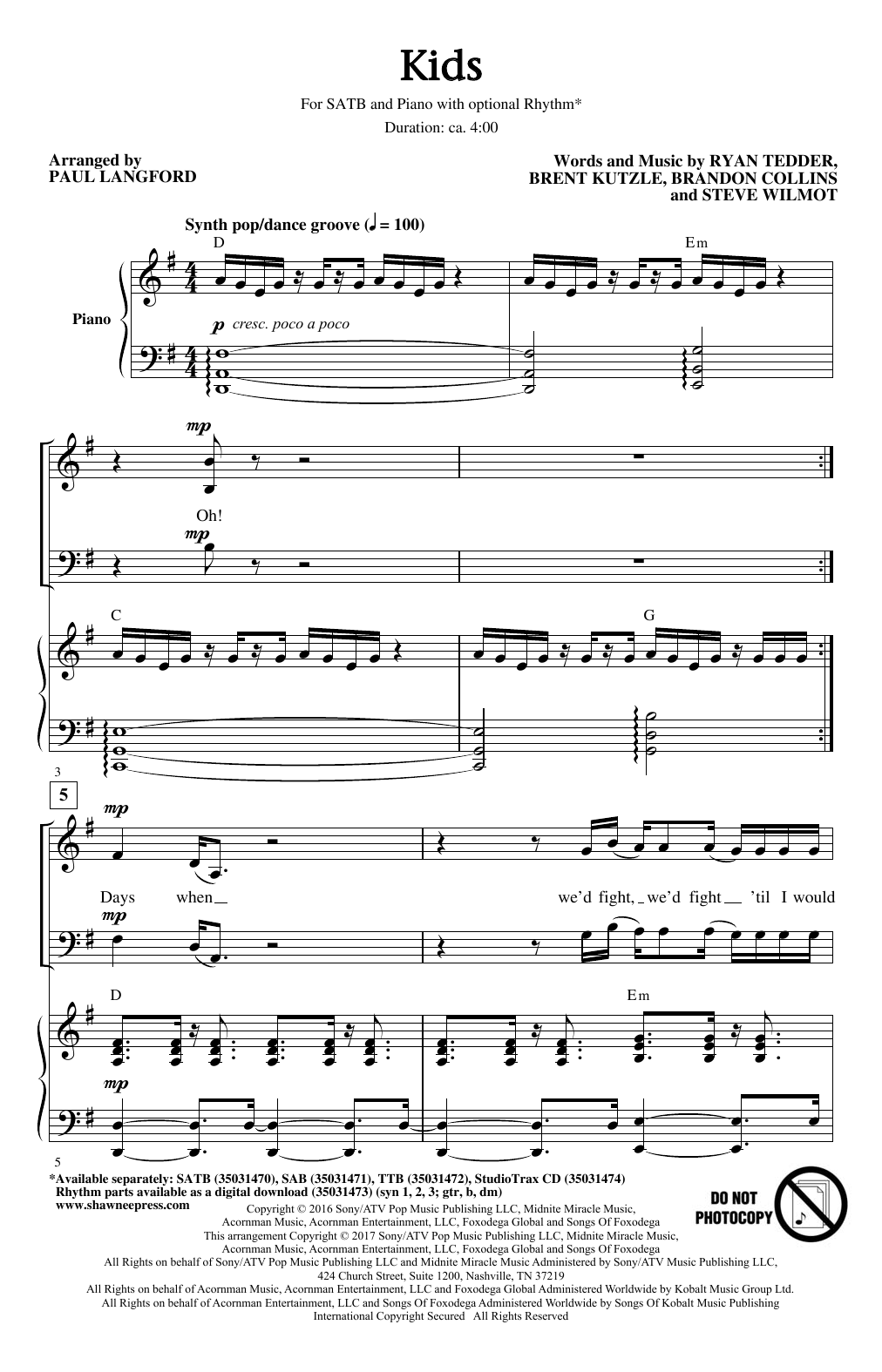 Product picture to: Kids (arr. Paul Langford)