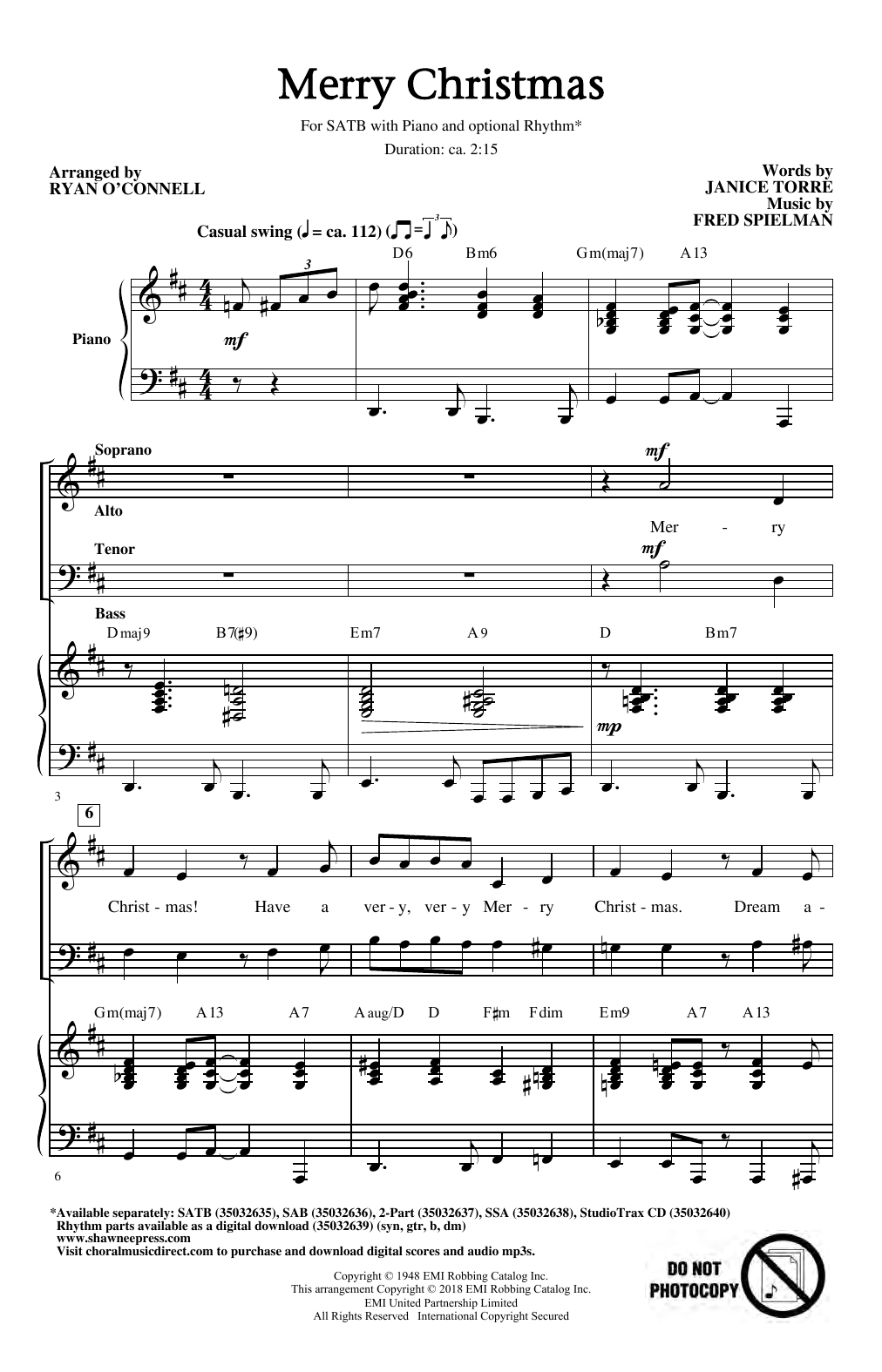 Produktgalerie: Seite 1 von 1 Merry Christmas (arr. Ryan O'Connell), Janice Torre & Fred Spielman, Chor