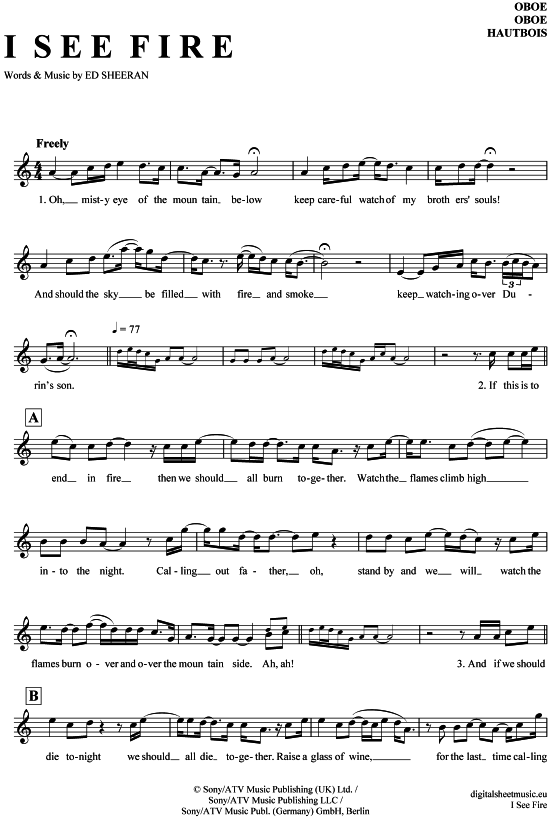 Produktgalerie: Seite 1 von 4 I see fire , Sheeran, Ed, (Oboe)